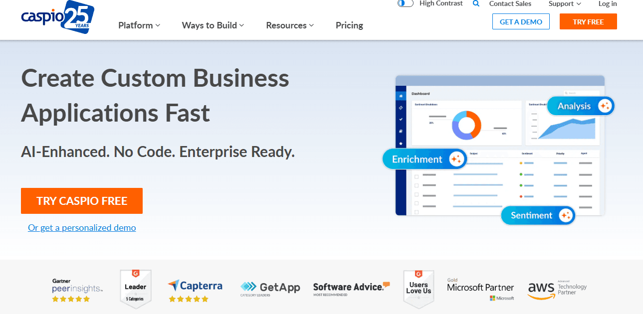 Caspio enables no-code app creation with built-in databases and automation tools.
