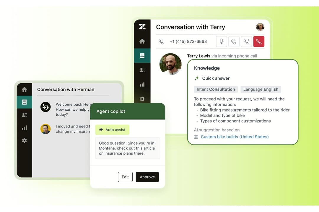 Zendesk's AI copilot suggests real-time responses to agents during customer conversations.