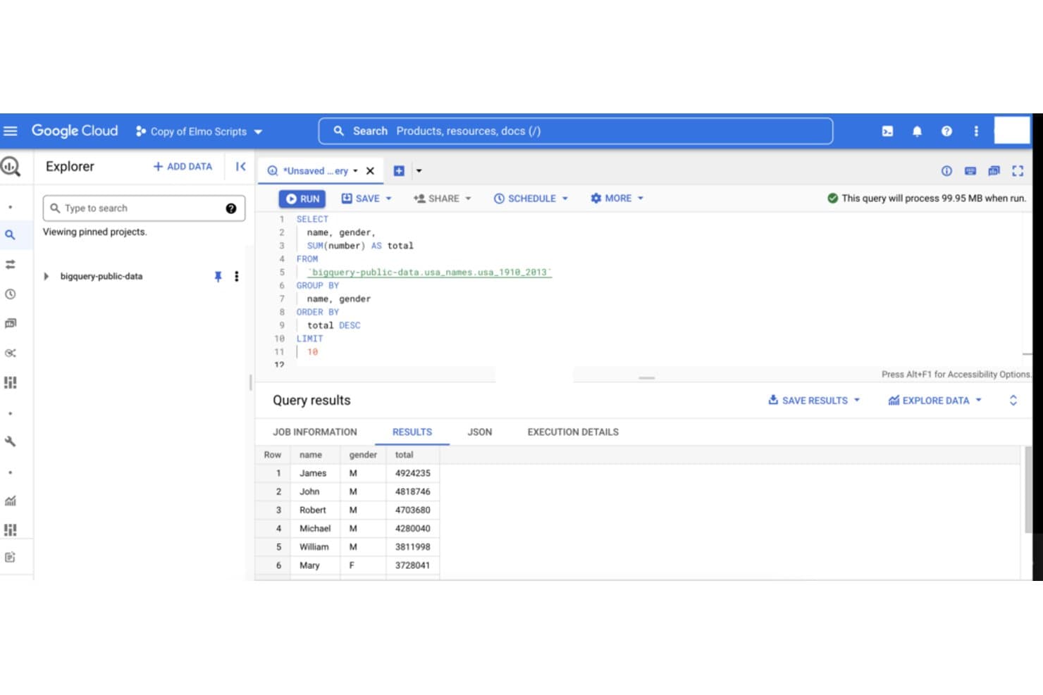 Google BigQuery screenshot