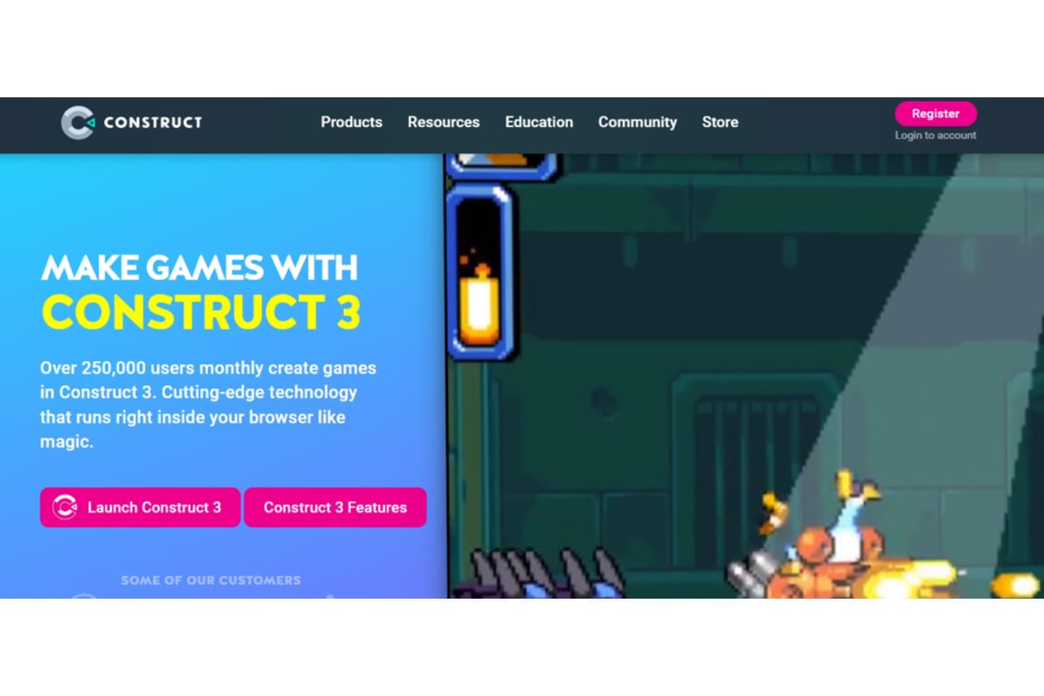 Captura de pantalla de Construct que muestra la creación de un juego