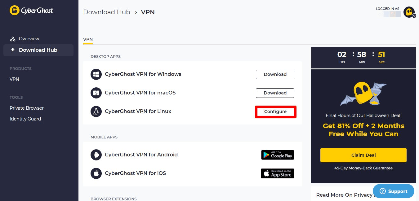 CyberGhost VPN screenshot