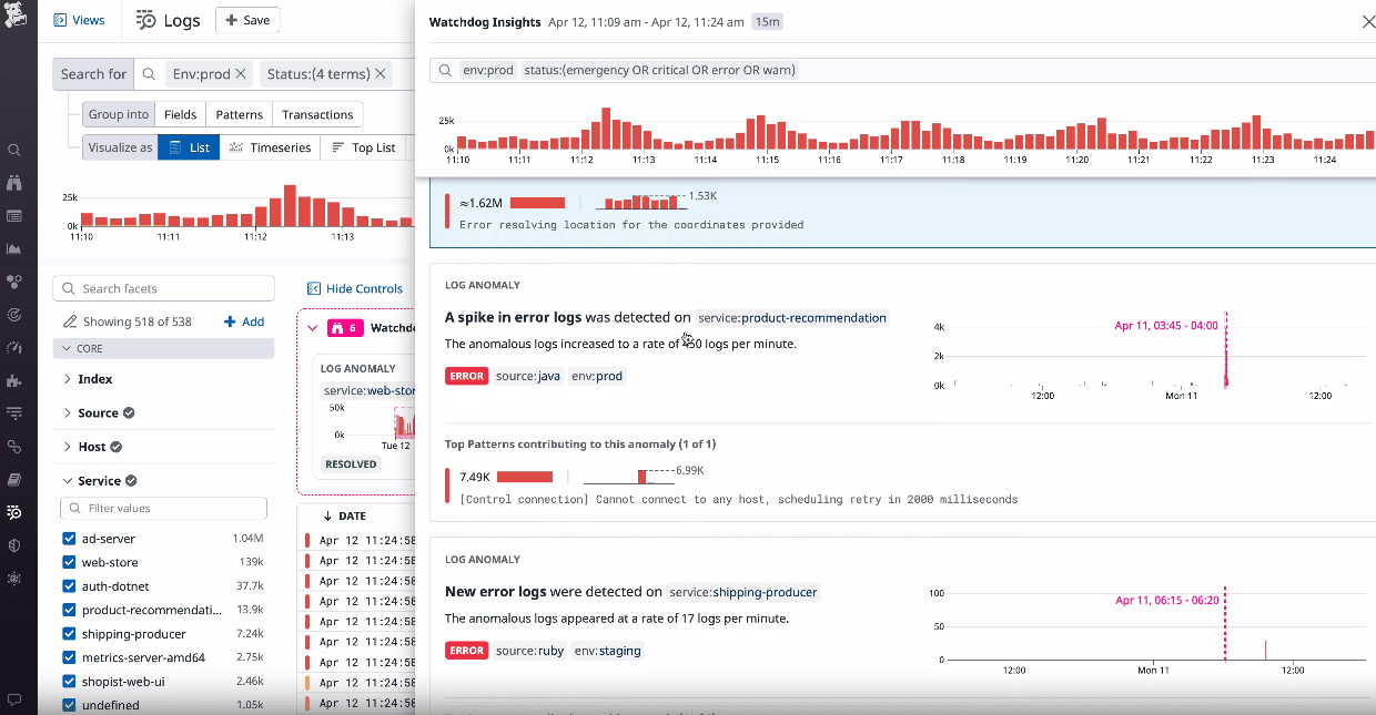 Datadog Log Management screenshot