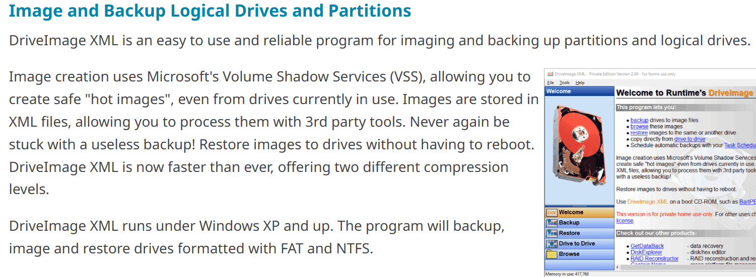 DriveImage XML screenshot