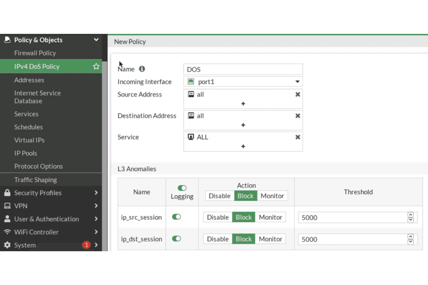 FortiDDoS screenshot