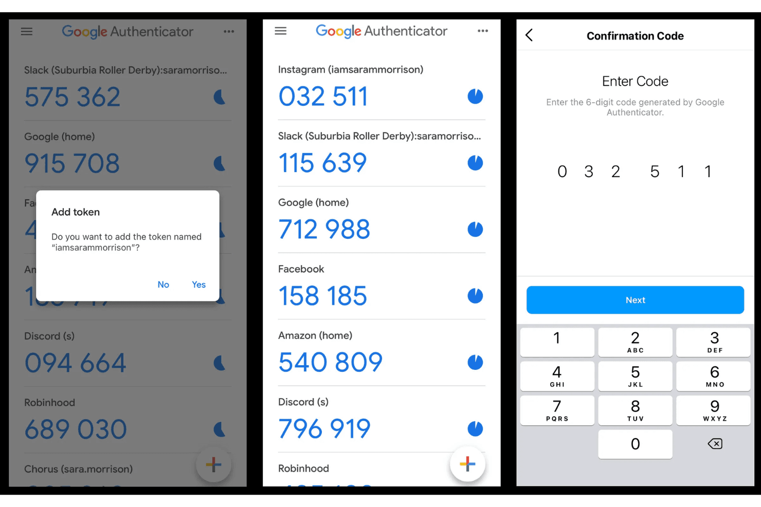 Google Authenticator screenshot
