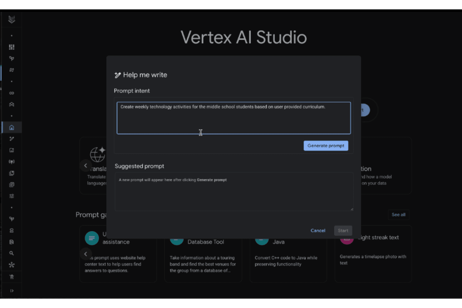 Vertex AI screenshot