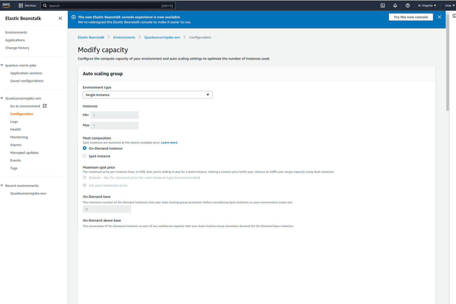 AWS Elastic Beanstalk screenshot