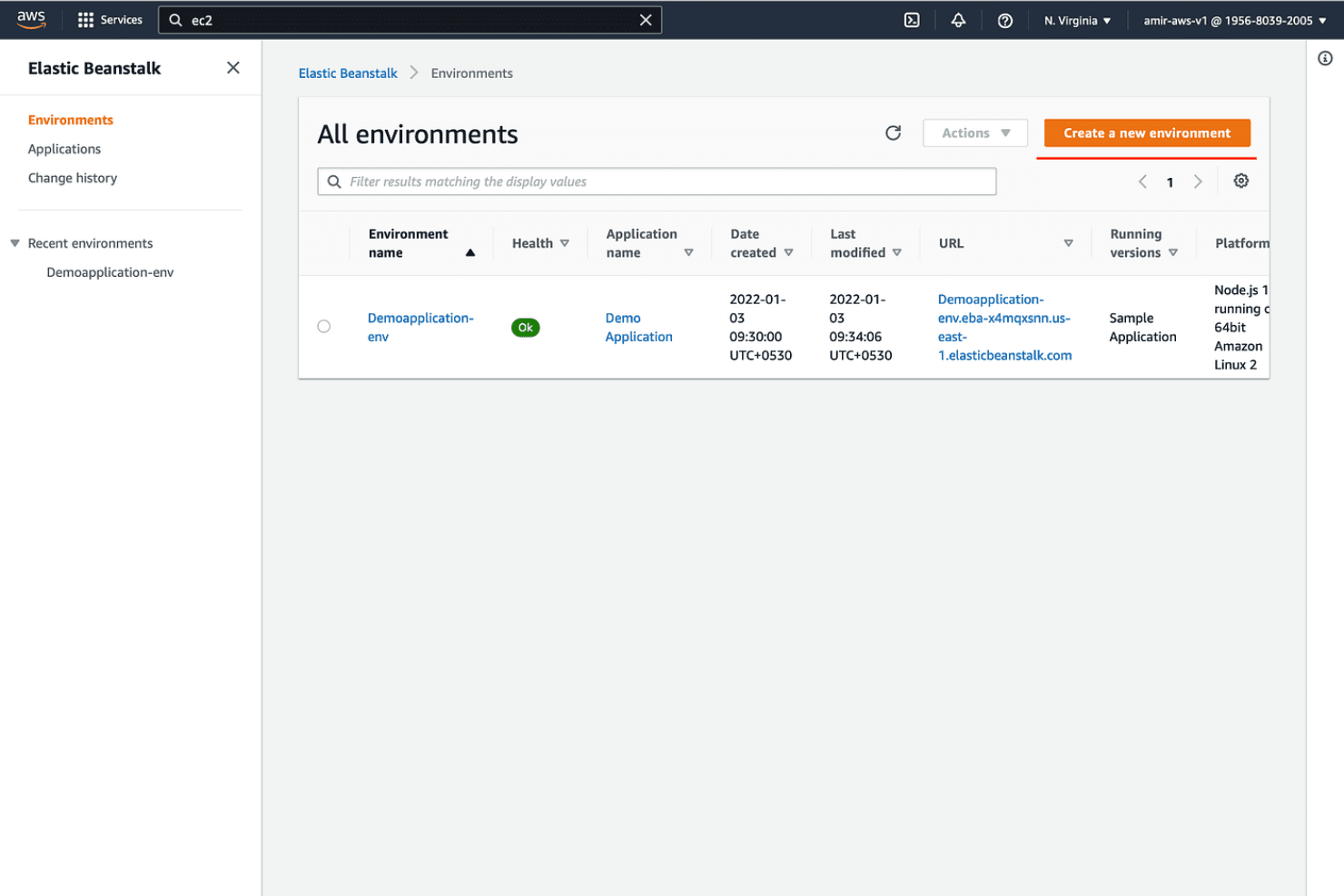 AWS Elastic Beanstalk screenshot