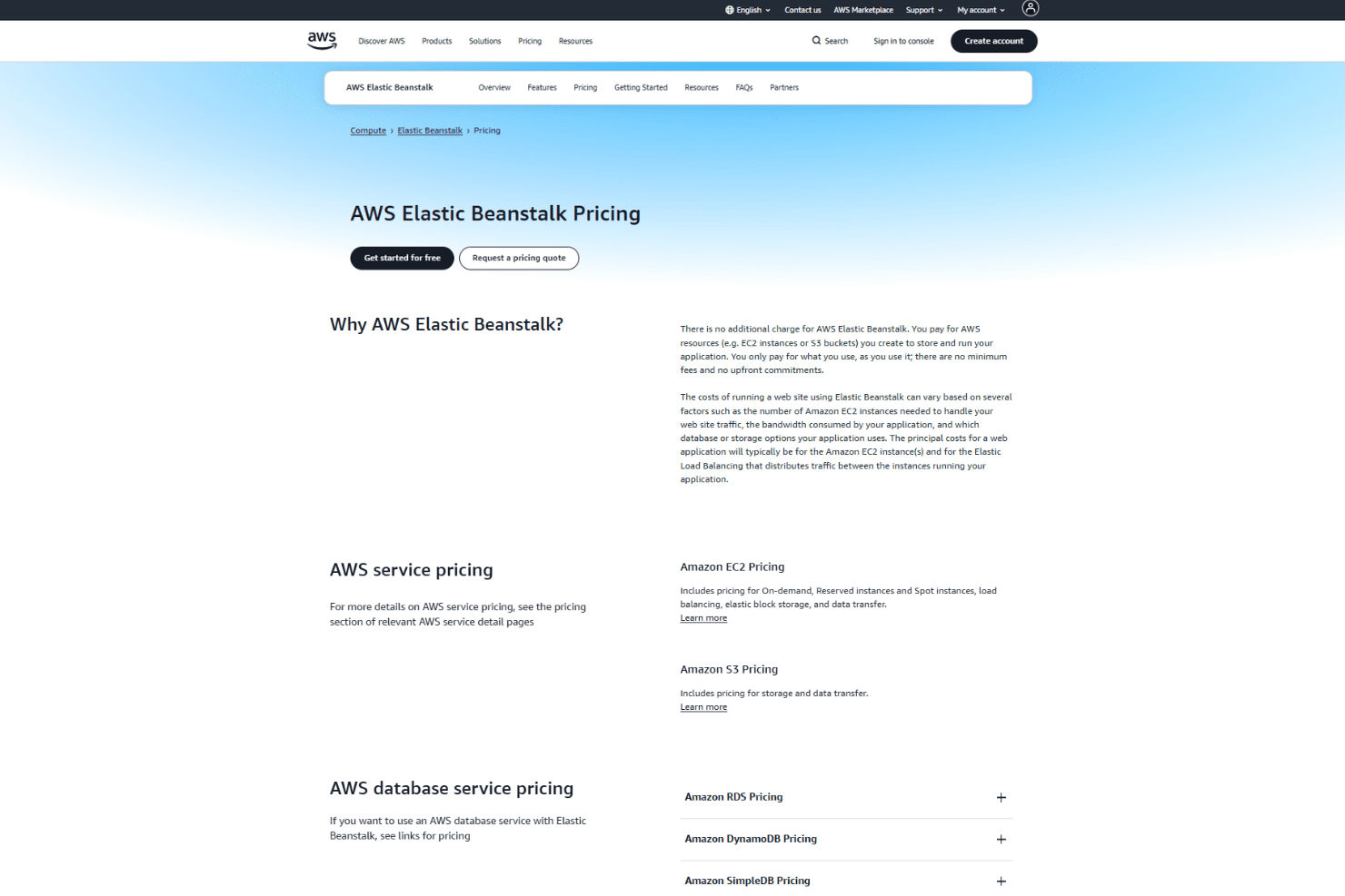 AWS Elastic Beanstalk screenshot