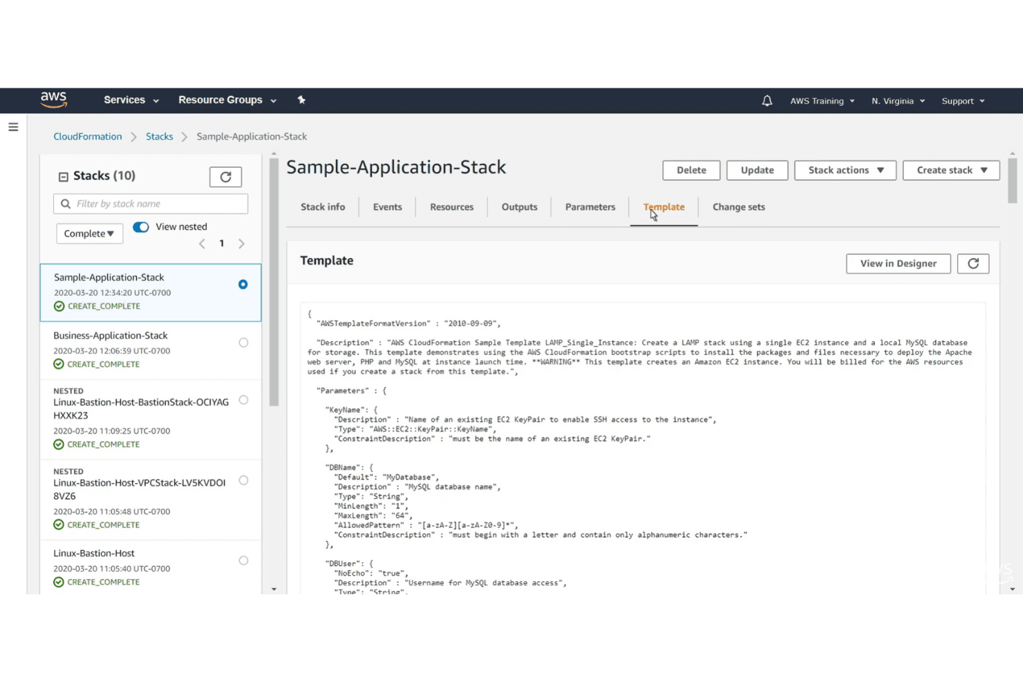 AWS CloudFormation screenshot