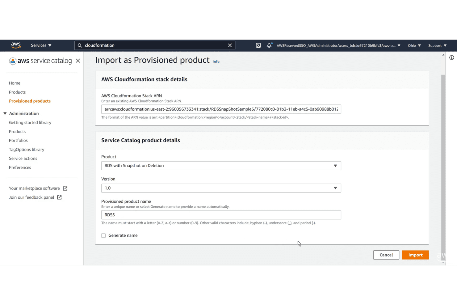 AWS CloudFormation screenshot