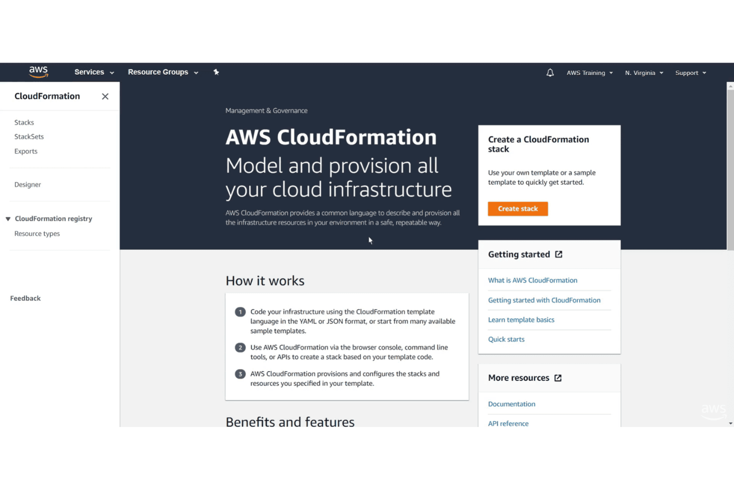 AWS CloudFormation screenshot