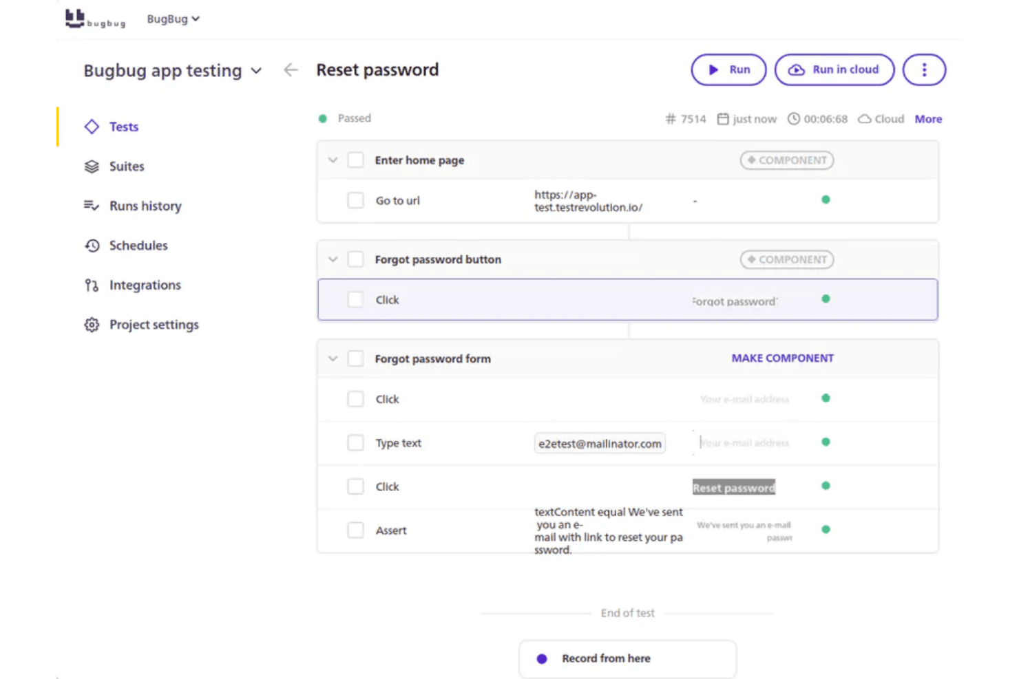 BugBug records and runs browser tests to automate web app testing.