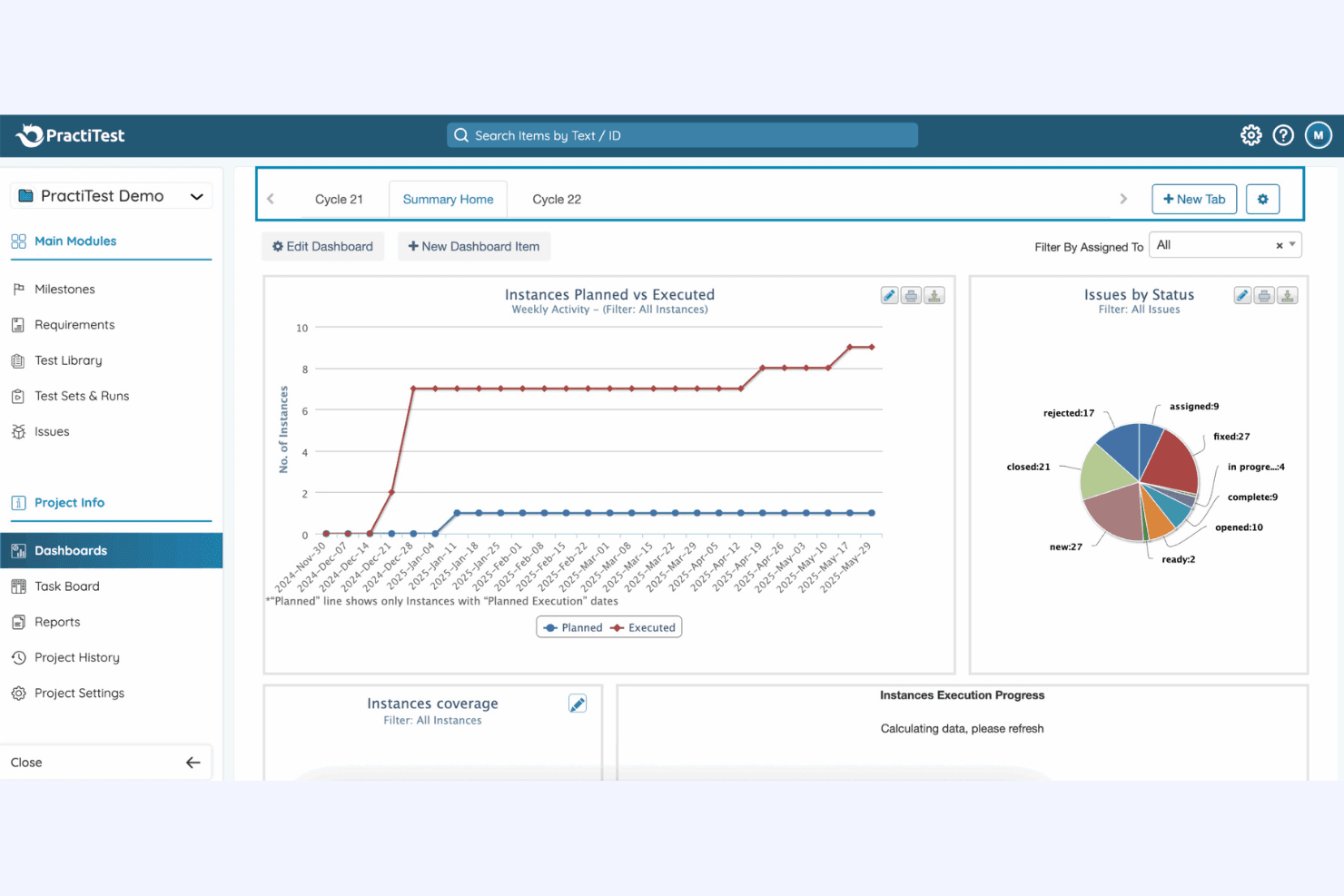 PractiTest organizes test cases, runs tests, and tracks QA progress.