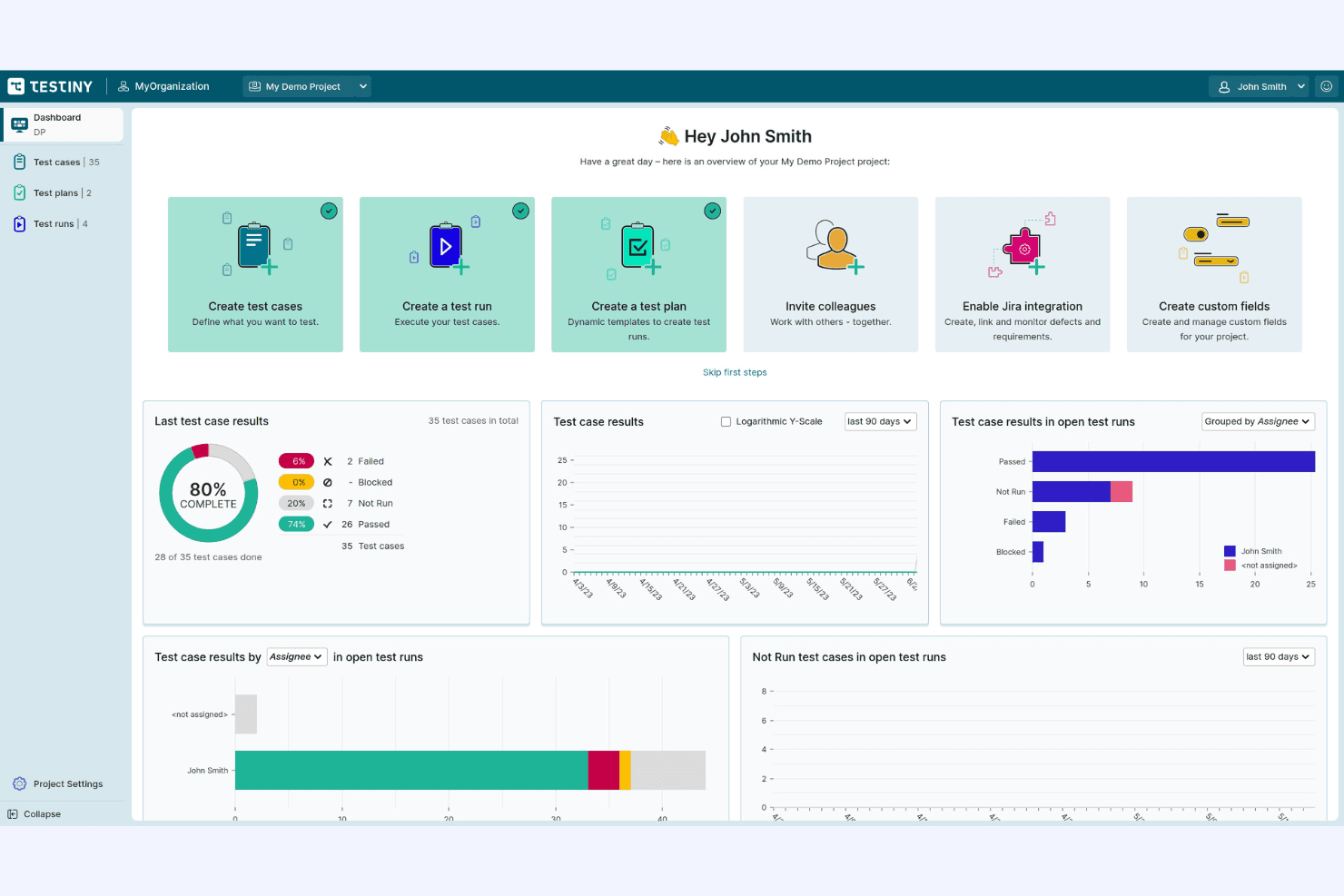 Testiny organizes test cases, runs tests, and tracks QA results in one place.
