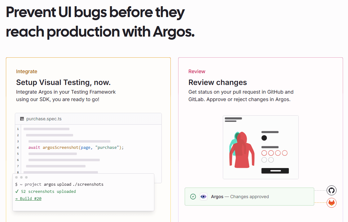 Open-source visual regression testing for CI; integrates with Playwright.