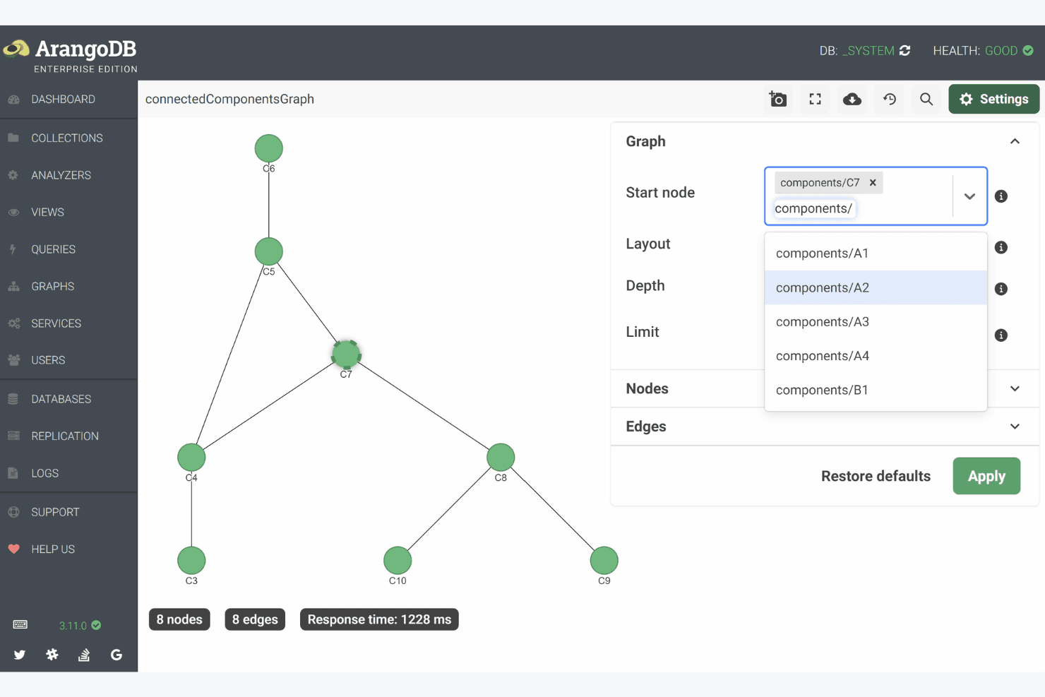 ArangoDB is a multi-model database supporting graphs, documents, and key-values.
