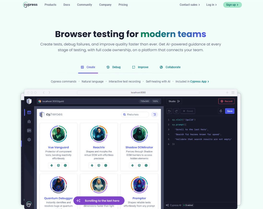 Cypress automates fast, reliable browser-based end-to-end testing.