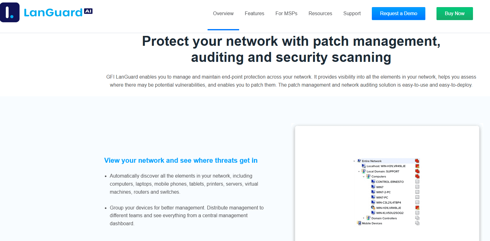 Scans and analyzes network vulnerabilities, prioritizes risks, and guides patching.