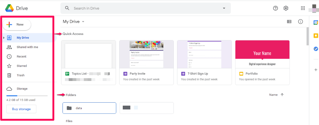 Google Drive is cloud storage for file syncing, sharing, and collaboration.