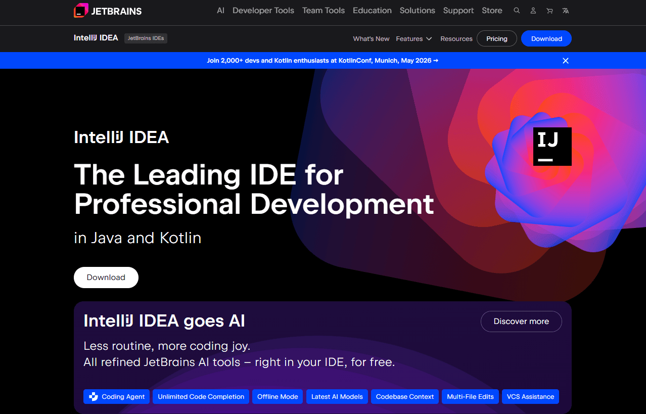 IntelliJ IDEA supports DevOps with Git, CI/CD, Docker & Kubernetes tools.