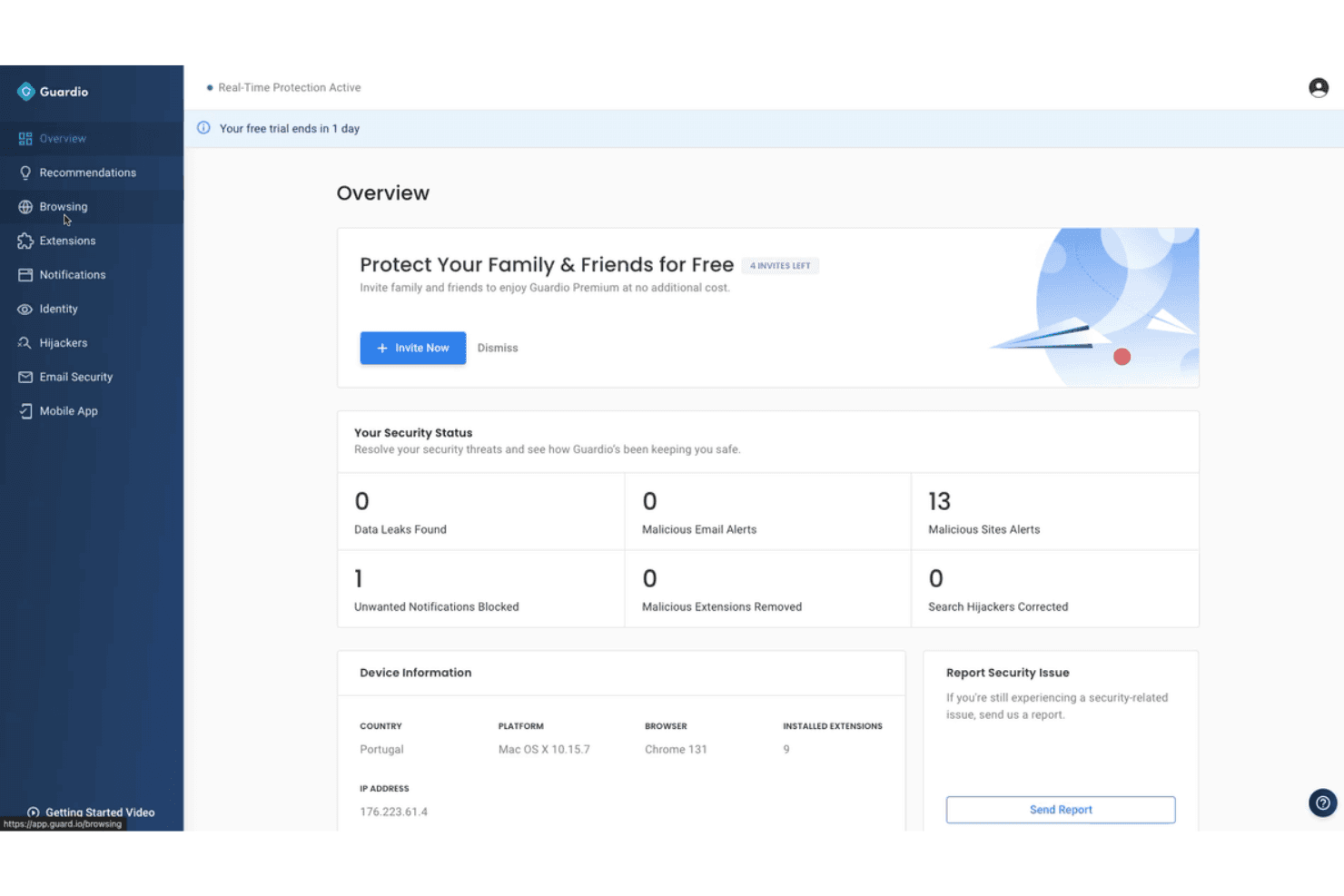 Guardio protects browsers by blocking threats and phishing online.