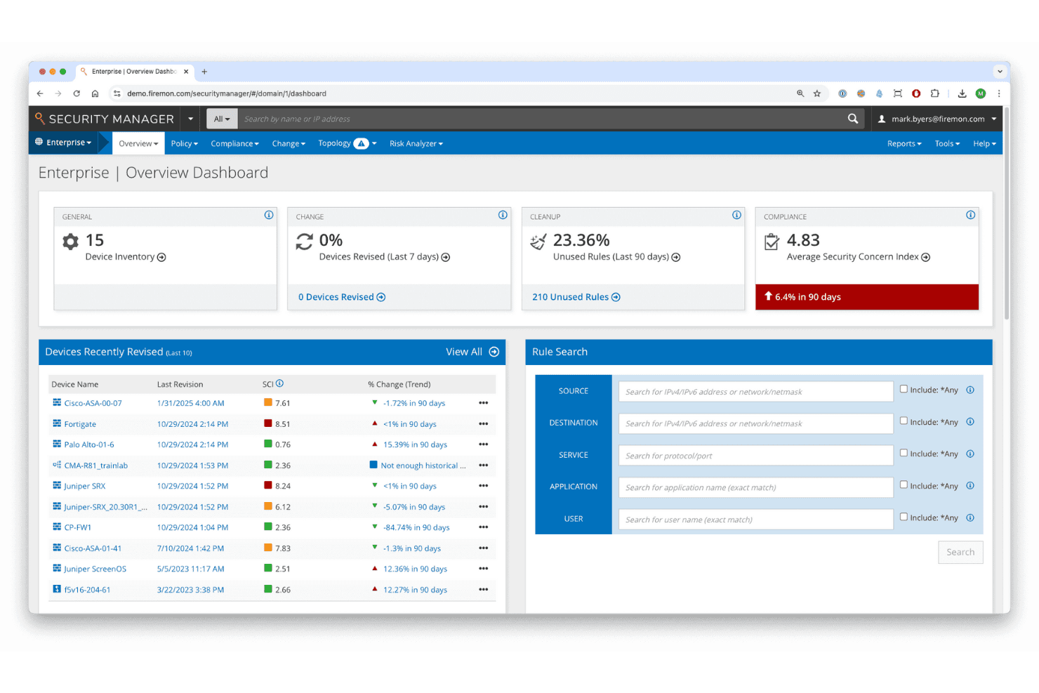 FireMon automates continuous compliance checks, reporting, and policy enforcement.