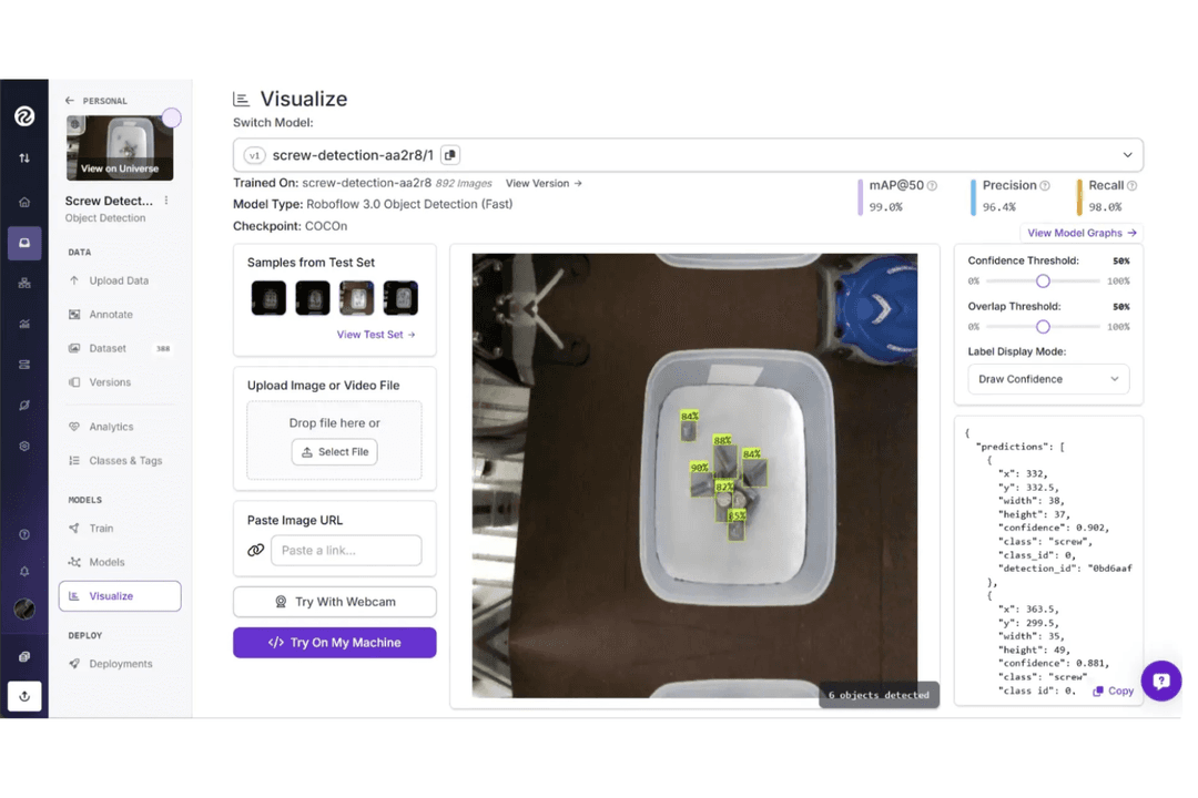 Roboflow builds, trains, and deploys computer vision models end-to-end.