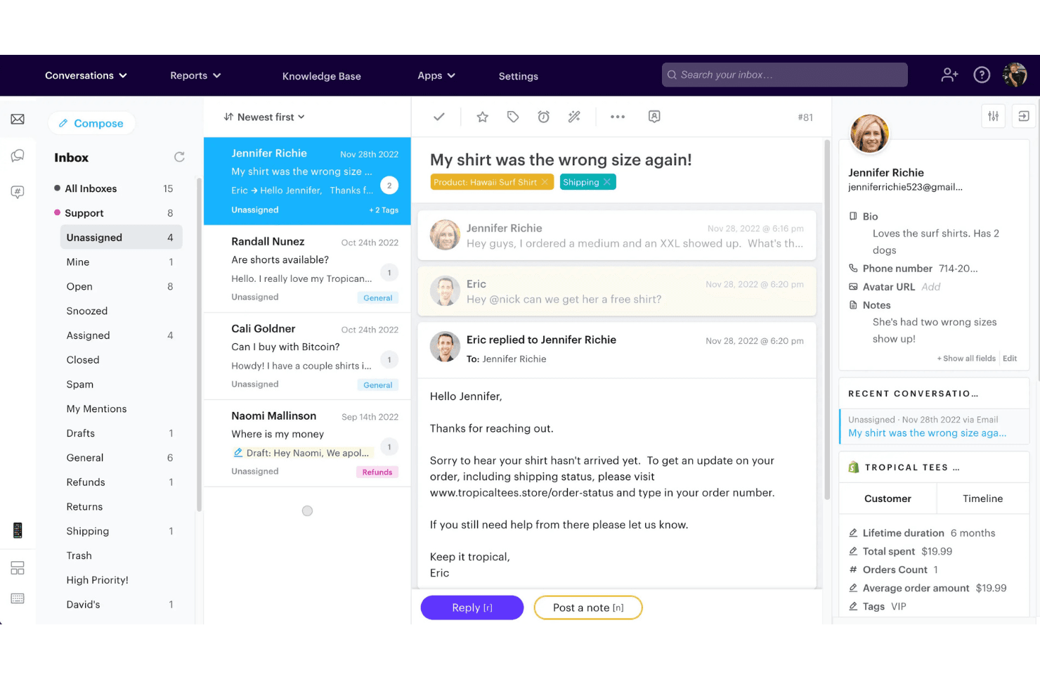 Groove centralizes tickets, shared inboxes, and support workflows.