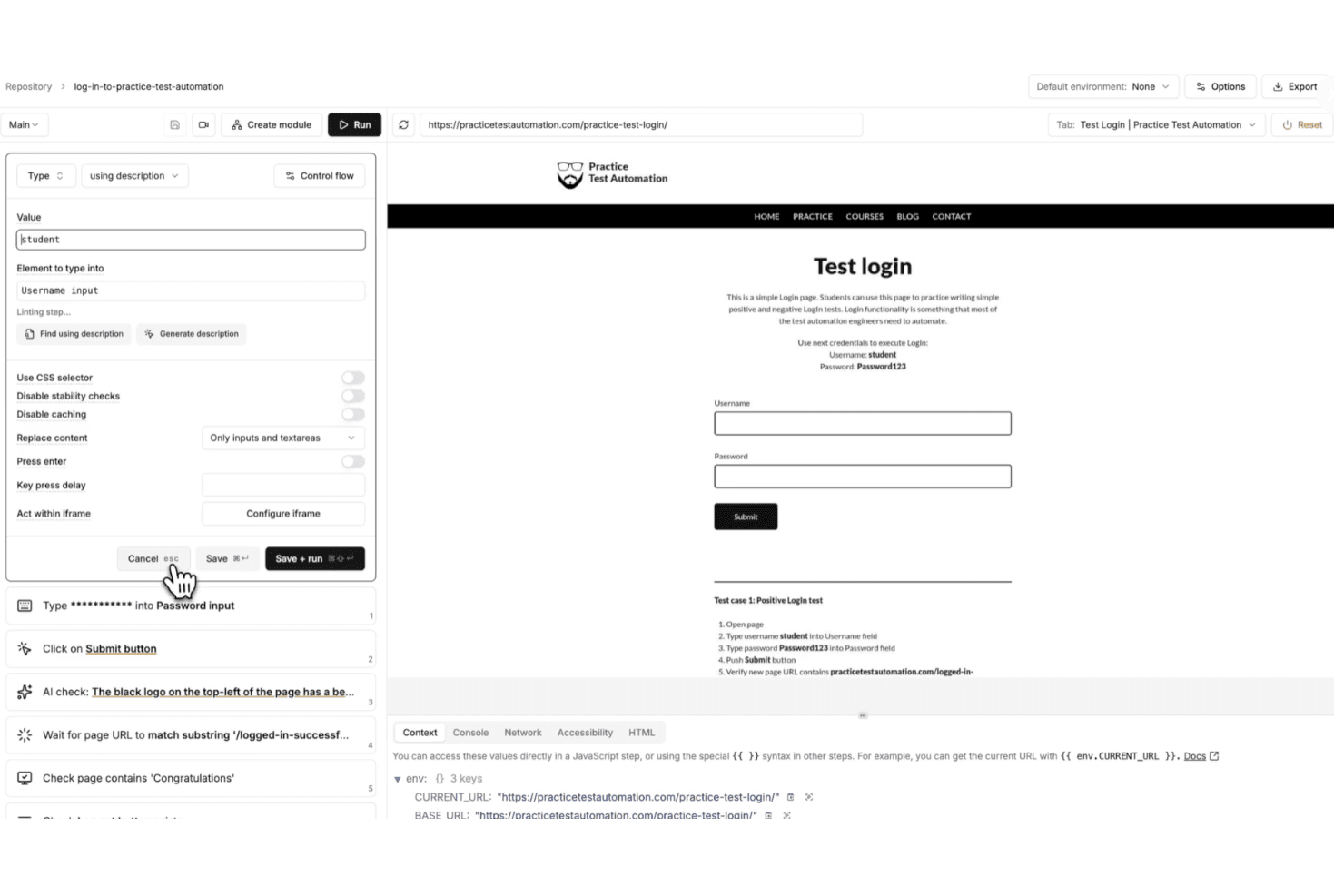 Automates end-to-end tests with AI-driven workflows and CI integration.