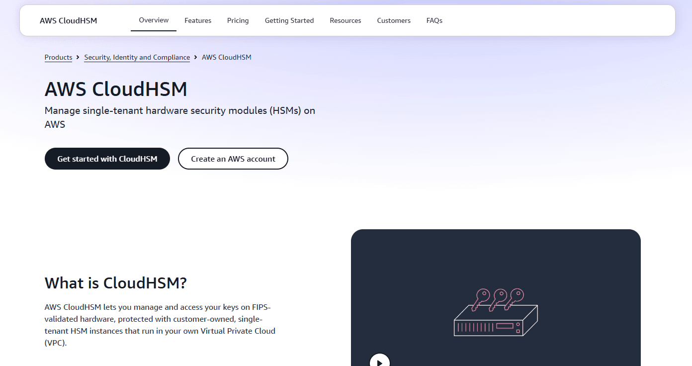 AWS CloudHSM provides dedicated HSMs for secure key management.