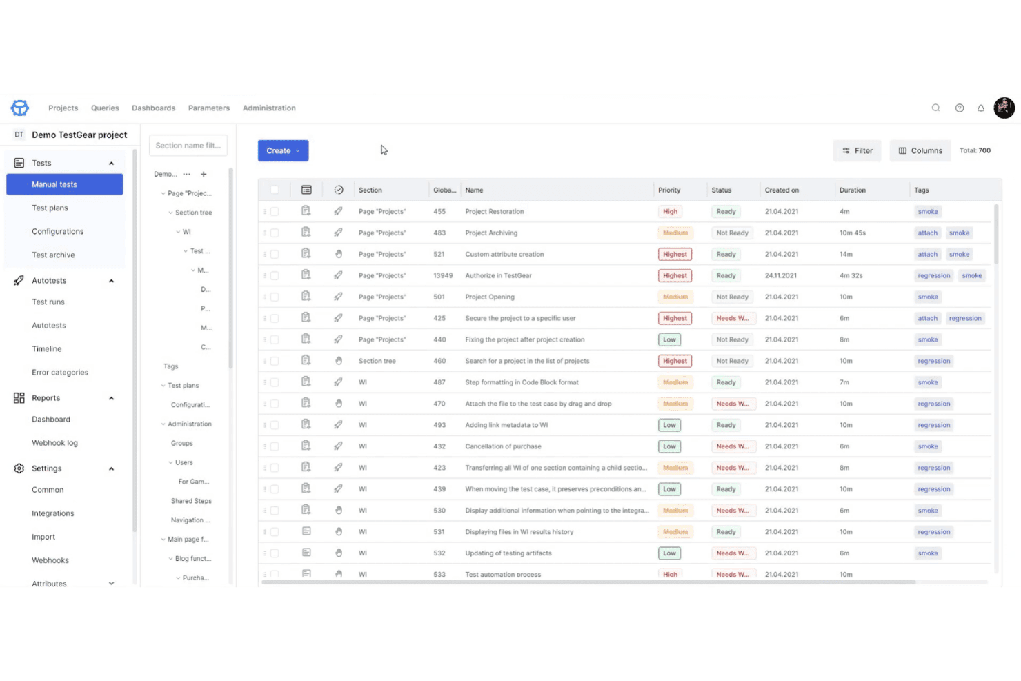TestGear library view listing