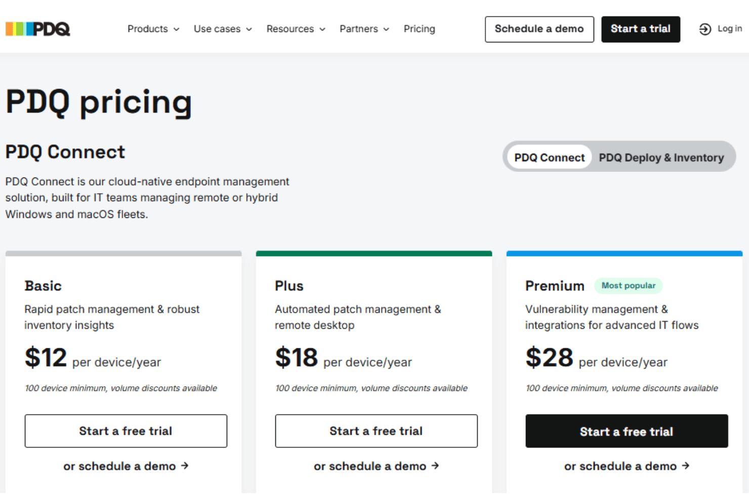 PDQ pricing plans with per admin licensing model