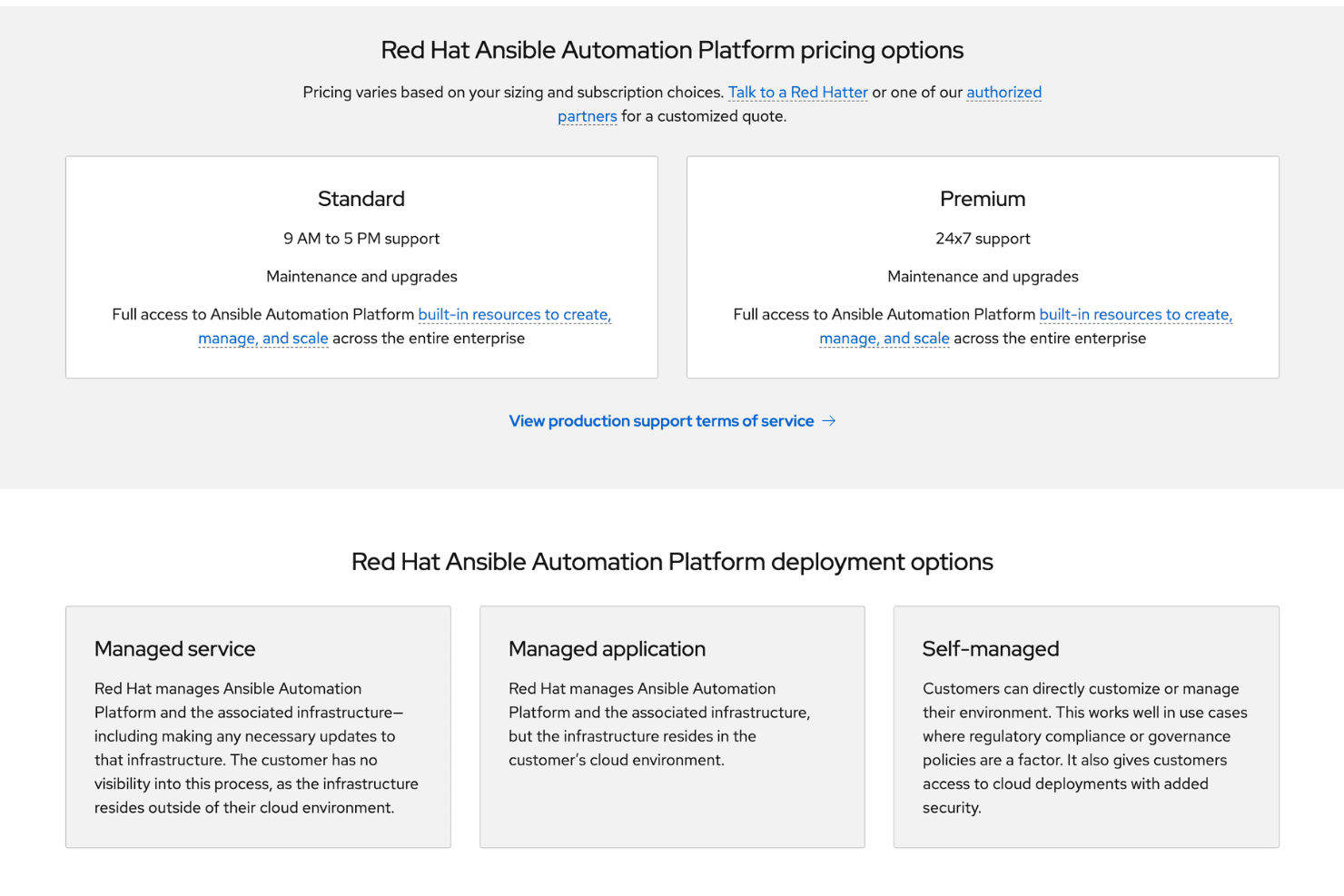Ansible Automation Platform pricing page