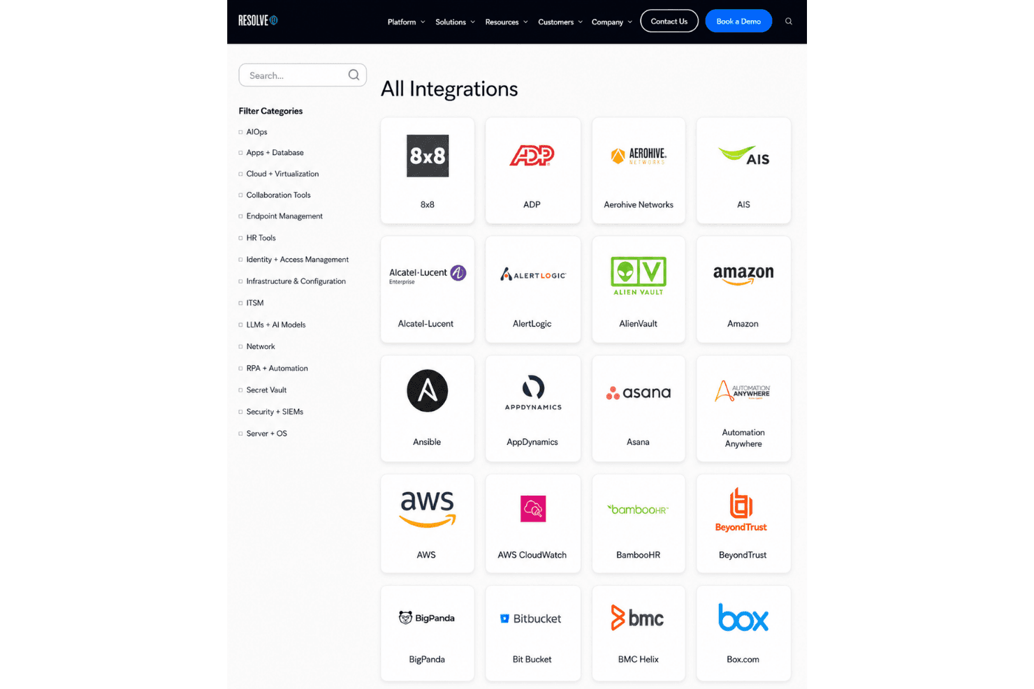 Resolve integrations page