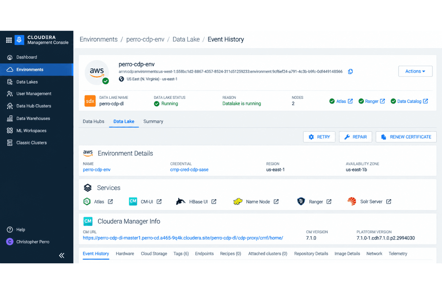 Cloudera integrations with Spark, Kafka, NiFi, Hive, and Iceberg.