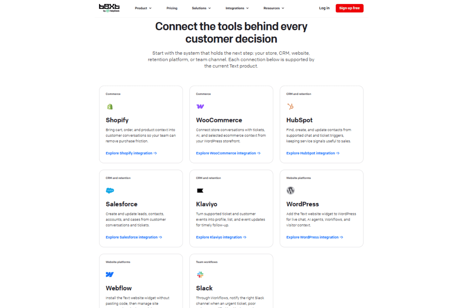 HelpDesk integrations with Shopify, HubSpot, Salesforce, Slack, and Zapier.
