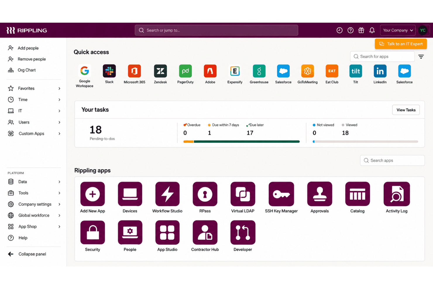 Rippling IT simplifies Mac and Windows device management with automated setup, policies, and offboarding.