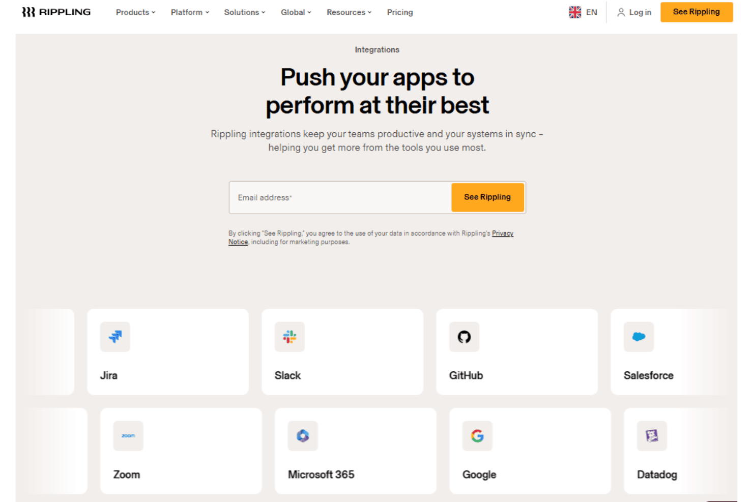 Rippling IT integrations with Google Workspace, Slack, Microsoft 365, Okta, GitHub, and Jira.