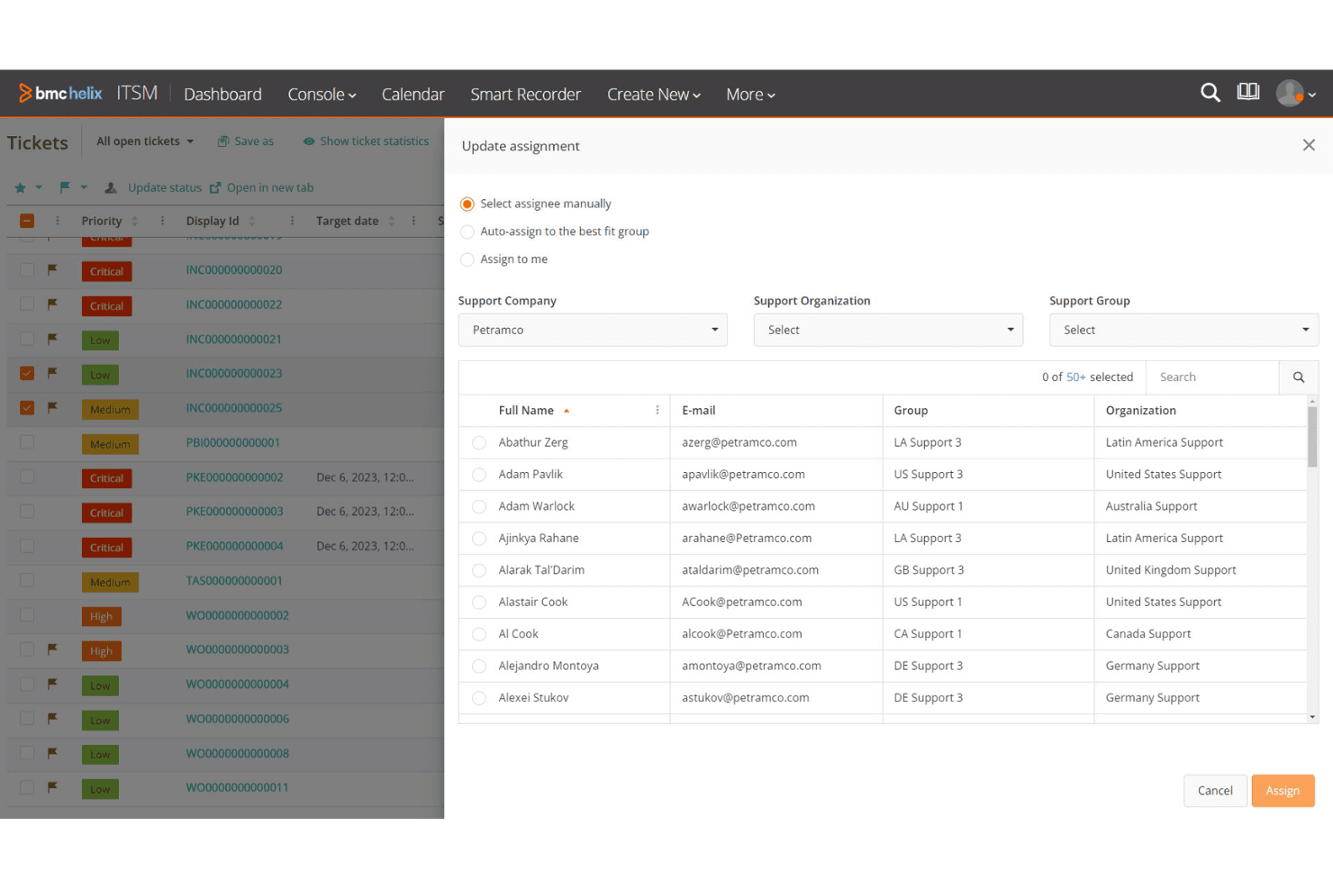 BMC Helix ITSM incident assignment and ticket dashboard