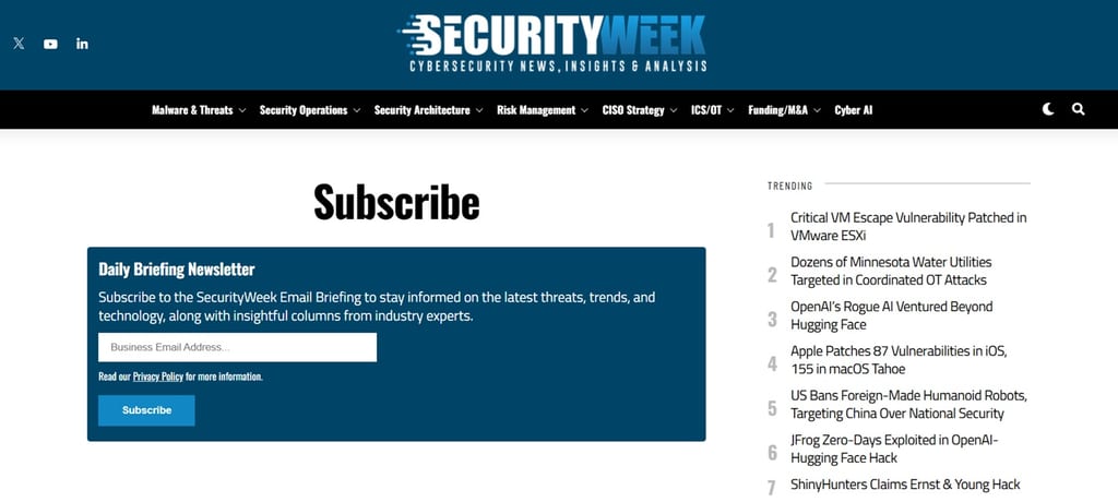 The sign up page for the Security Week Daily Briefing