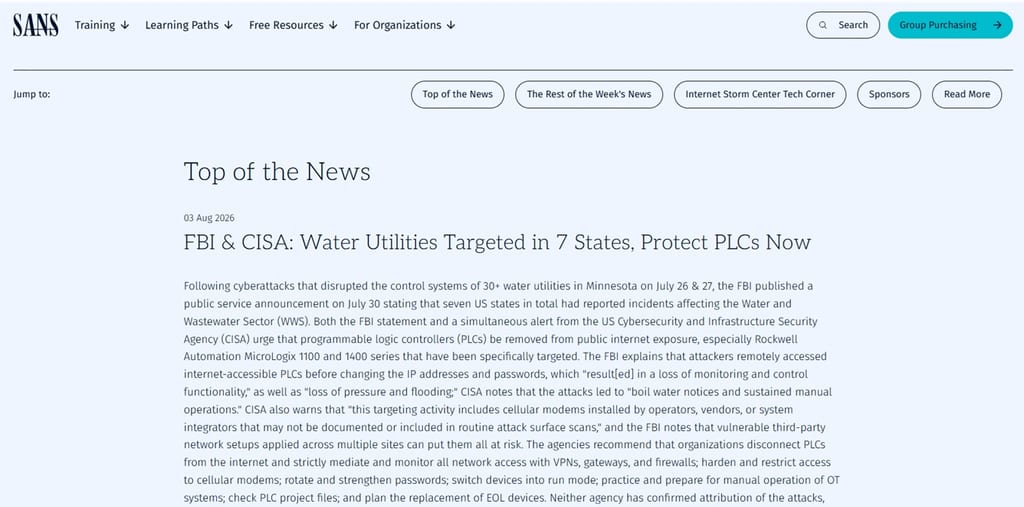 Sample of the SANS Newsbites newsletter in desktop version