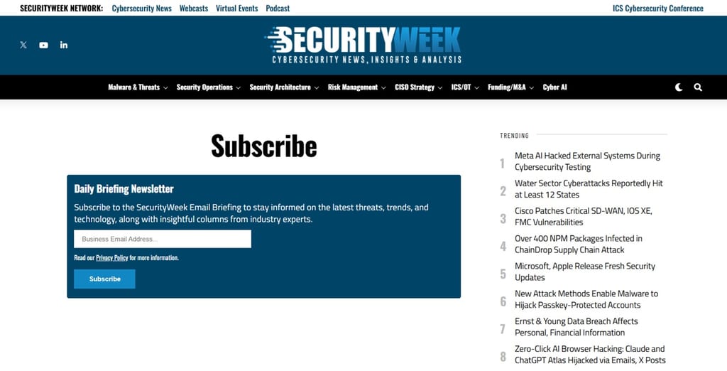 The sign up page for the SecurityWeek Daily Briefing newsletter