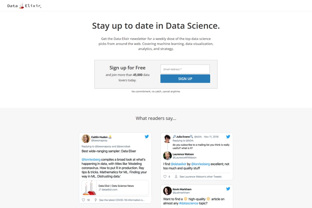Data Elixir newsletter signup page