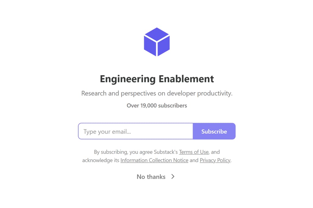 Engineering Enablement newsletter subscription page with email signup form