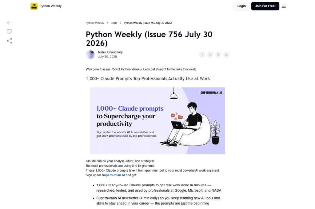 Ausgabe des Python-Weekly-Newsletters mit kuratierten Python-Artikeln