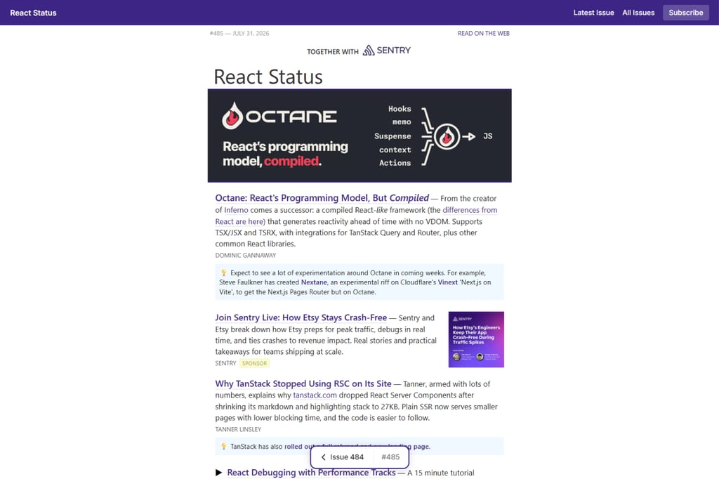 Ausgabe des React-Status-Newsletters mit aktuellen React-Artikeln