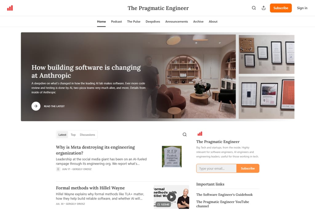 The Pragmatic Engineer newsletter homepage