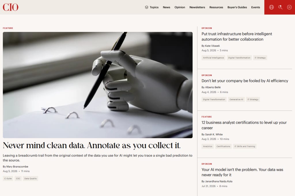 CIO-homepage met technologienieuws voor leidinggevenden, strategieartikelen en inzichten in de sector