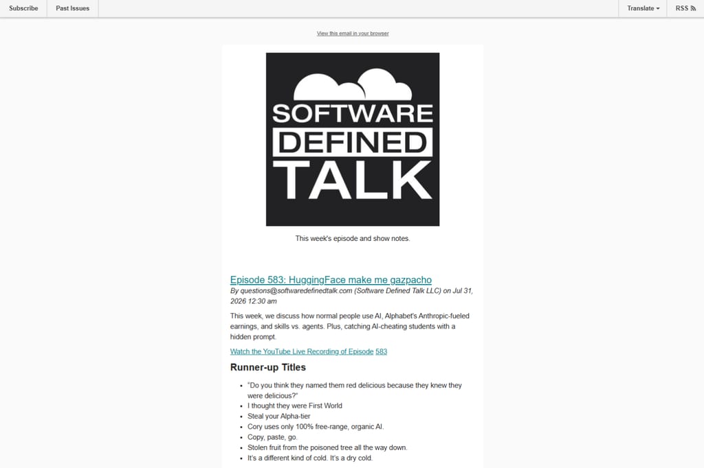 Software Defined Talk-nieuwsbrief met de nieuwste podcastaflevering en shownotes